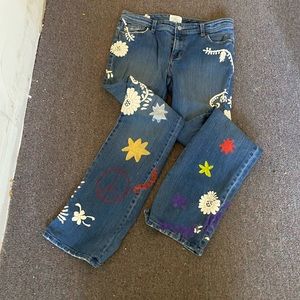 Embroidered Hand-Painted Boot Cut Jeans